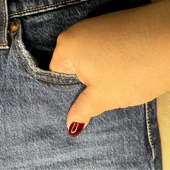 Levi’s Premium Wedgie Straight Button Fly High Rise Raw Hem Crop Denim Jeans - Picture 5 of 12